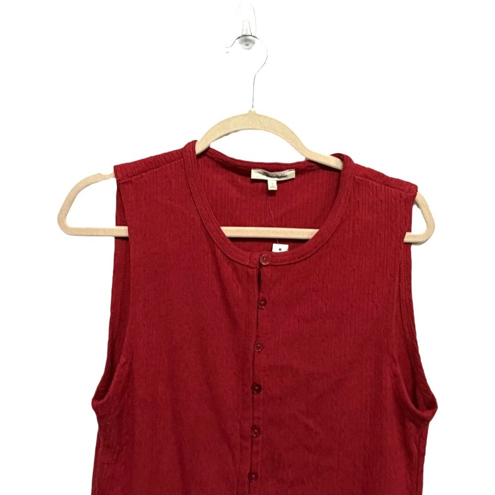 Madewell Pointelle Cutaway Vest Crimson Red Sleeveless Button Front Top L NY278 - Picture 4 of 9